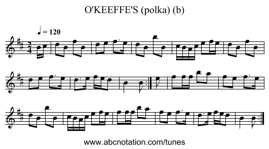 O'KEEFFE'S (polka) (b) - staff notation