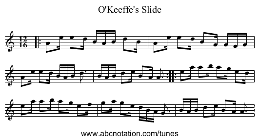 O'Keeffe's Slide - staff notation