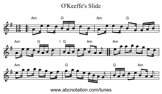 O'Keeffe's Slide - staff notation