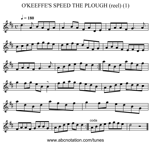 O'KEEFFE'S SPEED THE PLOUGH (reel) (1) - staff notation