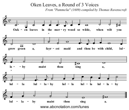 Oken Leaves, a Round of 3 Voices - staff notation