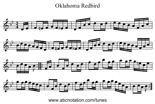 Oklahoma Redbird - staff notation