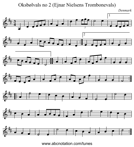 Oksbølvals no 2 (Ejnar Nielsens Trombonevals) - staff notation