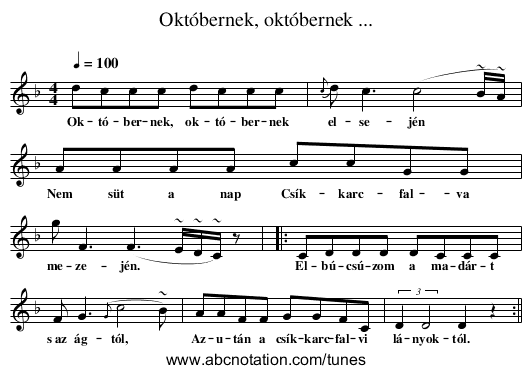 Októbernek, októbernek ... - staff notation