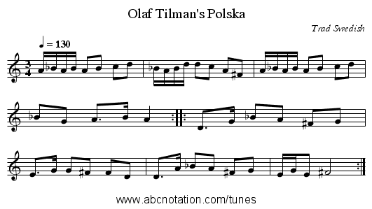 Olaf Tilman's Polska - staff notation