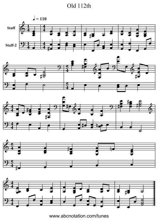 Old 112th - staff notation