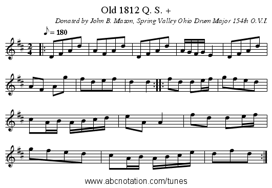 Old 1812 Q. S. + - staff notation