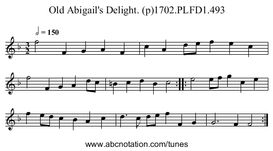 Old Abigail's Delight. (p)1702.PLFD1.493 - staff notation