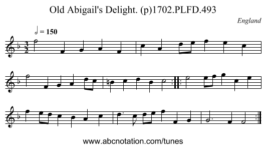 Old Abigail's Delight. (p)1702.PLFD.493 - staff notation