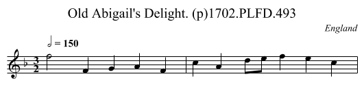 Old Abigail's Delight. (p)1702.PLFD.493 - staff notation