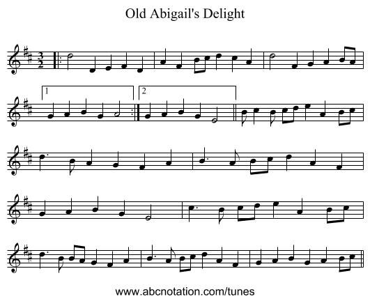 Old Abigail's Delight - staff notation