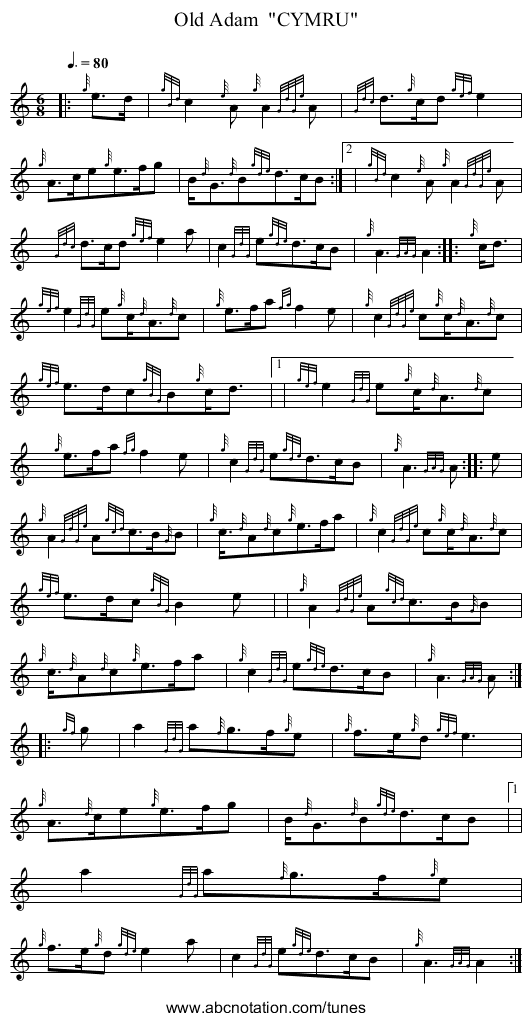 Old Adam  CYMRU - staff notation