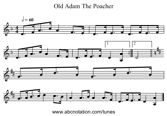 Old Adam The Poacher - staff notation