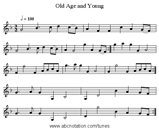 Old Age and Young - staff notation