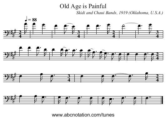 Old Age is Painful - staff notation