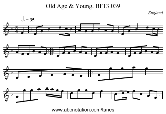 Old Age & Young. BF13.039 - staff notation