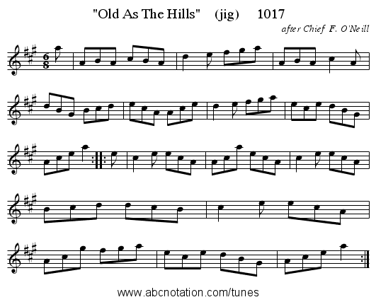 Old As The Hills (jig) 1017 - staff notation