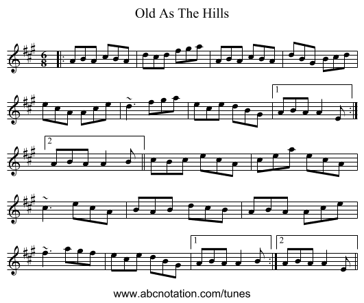 Old As The Hills - staff notation