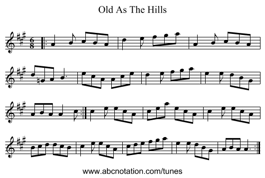 Old As The Hills - staff notation
