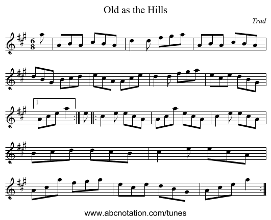 Old as the Hills - staff notation
