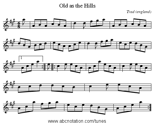Old as the Hills - staff notation