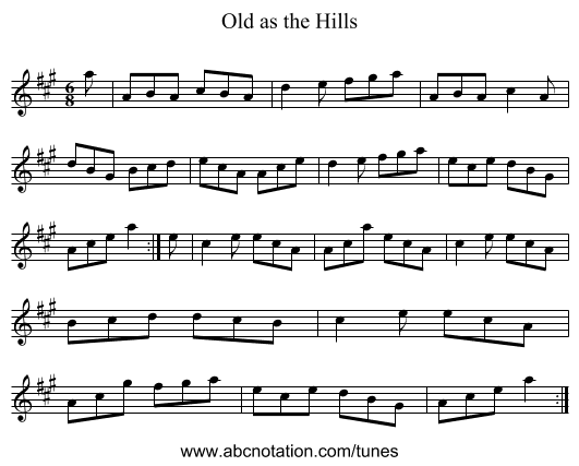 Old as the Hills - staff notation