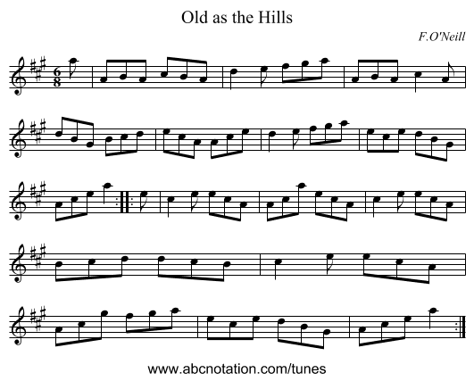 Old as the Hills - staff notation