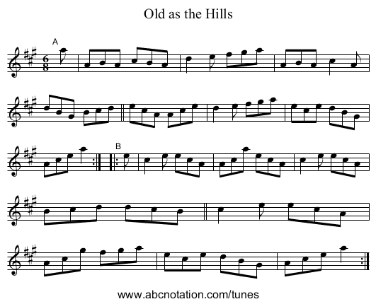 Old as the Hills - staff notation