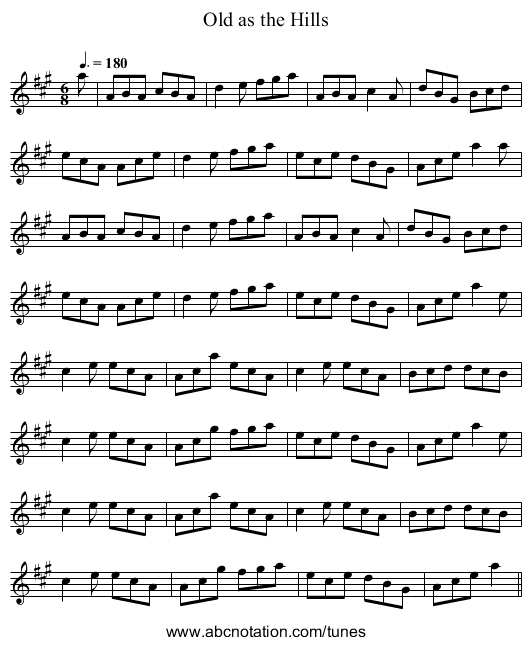 Old as the Hills - staff notation