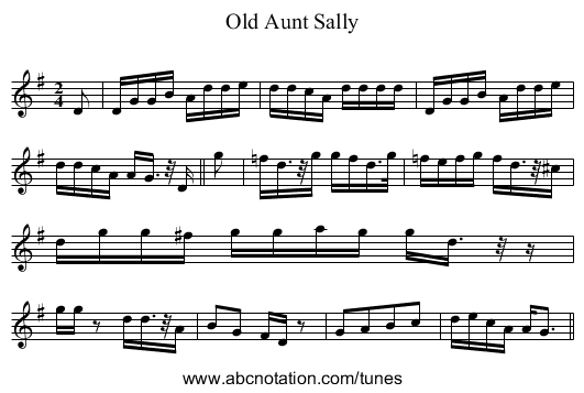 Old Aunt Sally - staff notation