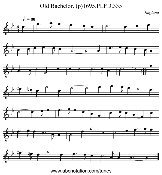 Old Bachelor. (p)1695.PLFD.335 - staff notation