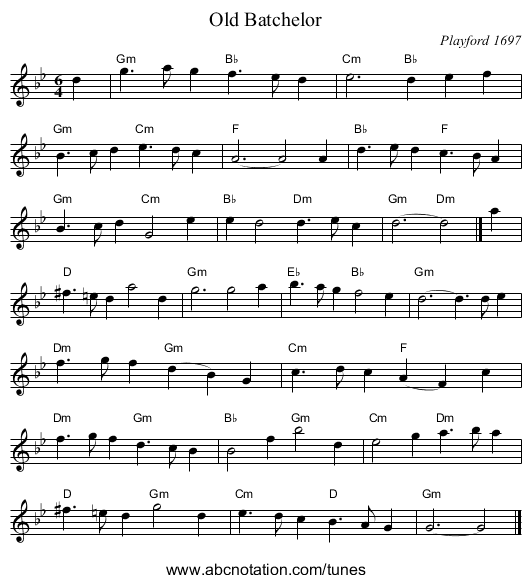Old Batchelor - staff notation