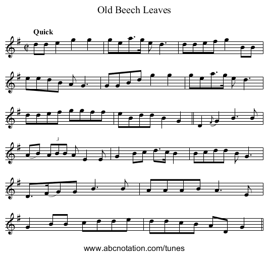 Old Beech Leaves - staff notation