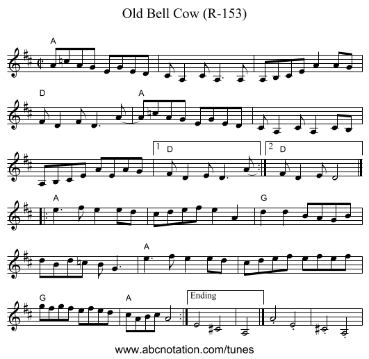 Old Bell Cow (R-153) - staff notation