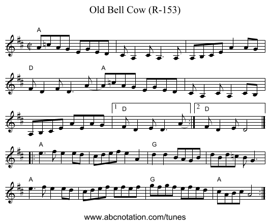 Old Bell Cow (R-153) - staff notation