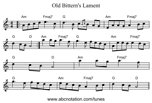 Old Bittern's Lament - staff notation