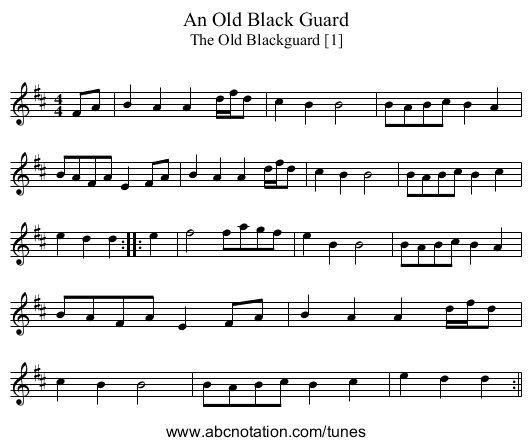 Old Black Guard, An - staff notation