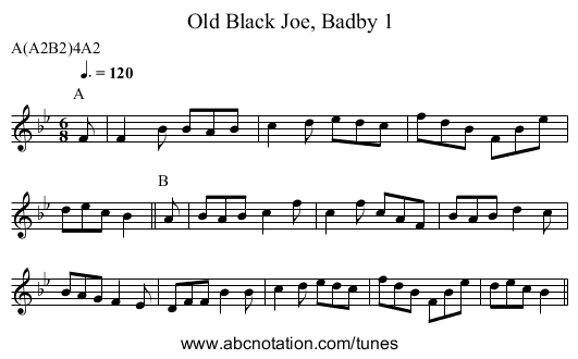 Old Black Joe, Badby 1 - staff notation