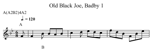 Old Black Joe, Badby 1 - staff notation