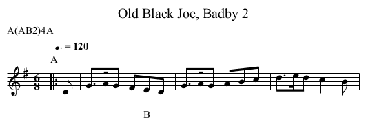 Old Black Joe, Badby 2 - staff notation