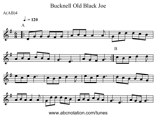 Old Black Joe, Bucknell - staff notation