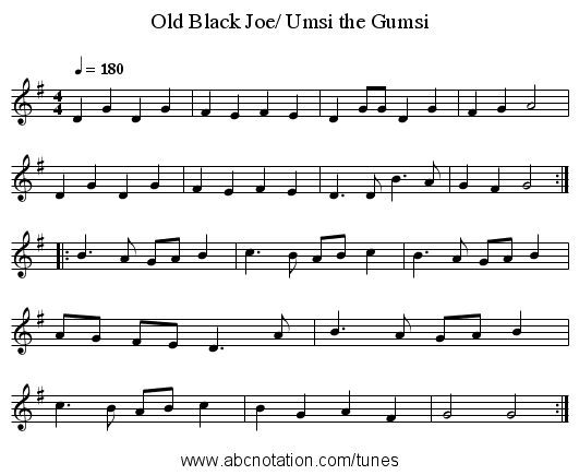 Old Black Joe/ Umsi the Gumsi - staff notation