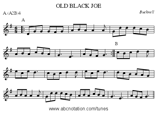 OLD BLACK JOE - staff notation