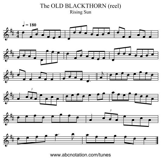 OLD BLACKTHORN (reel), The - staff notation