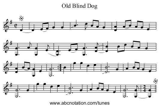 Old Blind Dog - staff notation