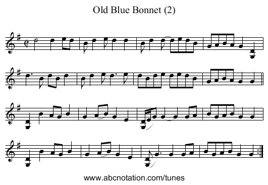 Old Blue Bonnet (2) - staff notation