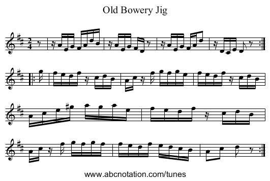 Old Bowery Jig - staff notation