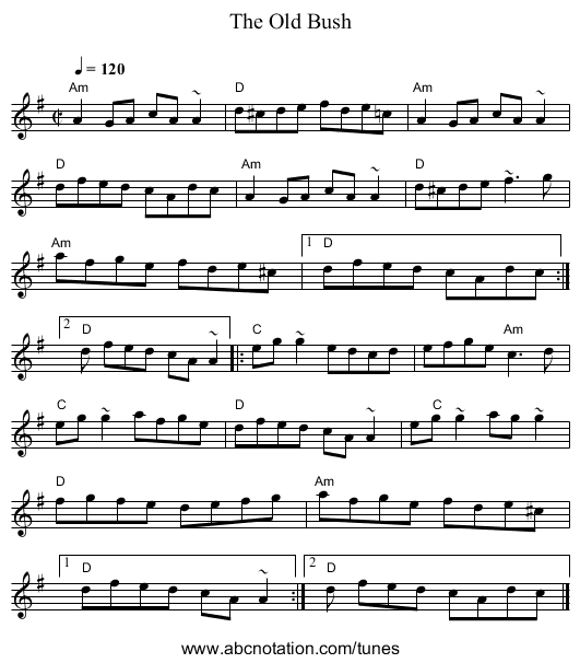 Old Bush, The - staff notation