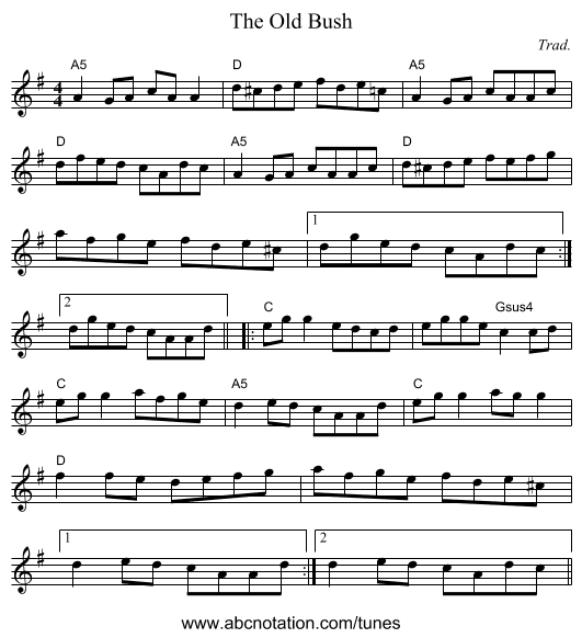Old Bush, The - staff notation