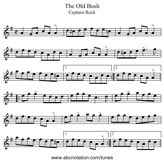 Old Bush, The - staff notation
